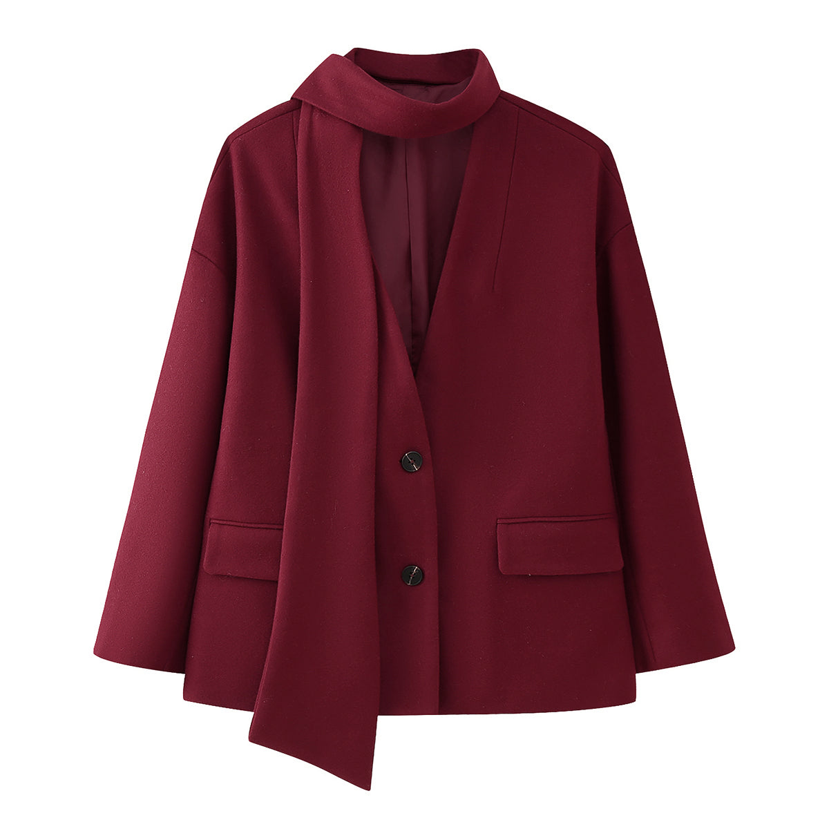 Women’s Single-Breasted Scarf Woolen Coat – Elegant & Warm Autumn Winter Outerwear