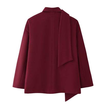 Women’s Single-Breasted Scarf Woolen Coat – Elegant & Warm Autumn Winter Outerwear