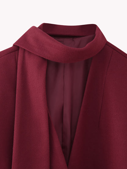 Women’s Single-Breasted Scarf Woolen Coat – Elegant & Warm Autumn Winter Outerwear