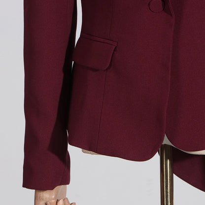 Women’s Personalized Autumn Blazer – Trendy Patchwork Design with Red Shawl
