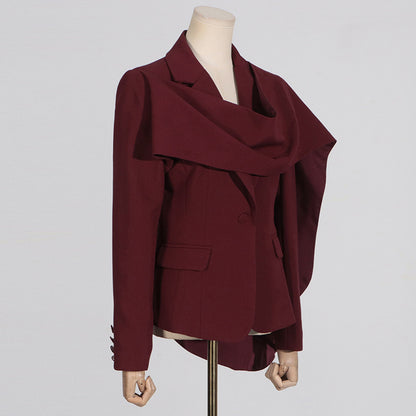 Women’s Personalized Autumn Blazer – Trendy Patchwork Design with Red Shawl