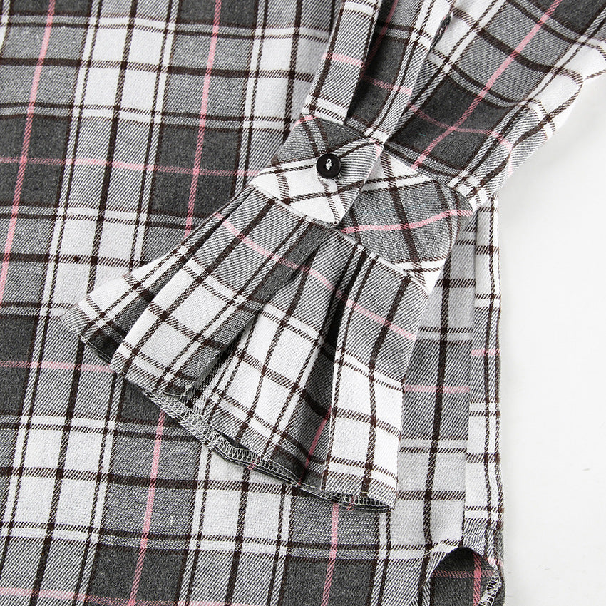 Women’s Retro Plaid Long-Sleeved Shirt – Loose Fit Casual Polyester Cotton Shirt for Autumn & Winter