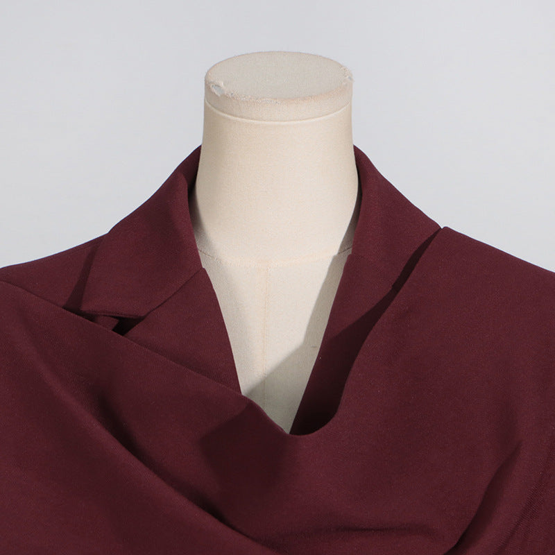 Women’s Personalized Autumn Blazer – Trendy Patchwork Design with Red Shawl