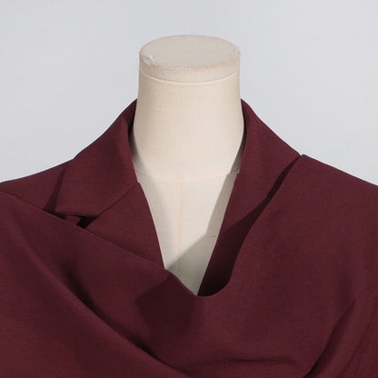 Women’s Personalized Autumn Blazer – Trendy Patchwork Design with Red Shawl