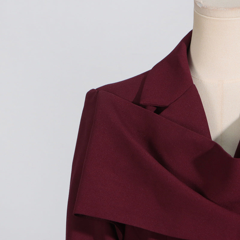 Women’s Personalized Autumn Blazer – Trendy Patchwork Design with Red Shawl