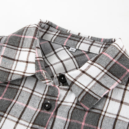 Women’s Retro Plaid Long-Sleeved Shirt – Loose Fit Casual Polyester Cotton Shirt for Autumn & Winter
