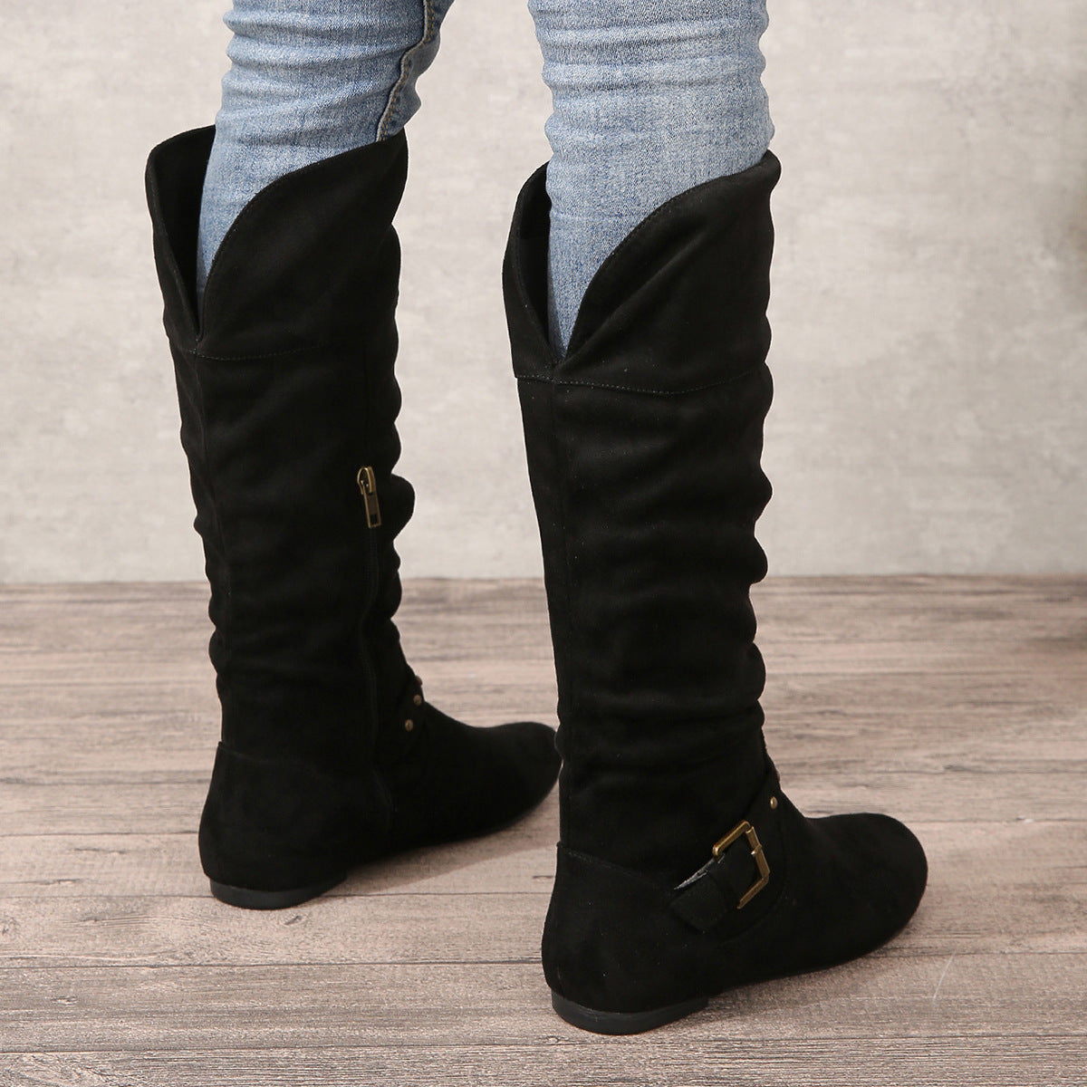 Retro Chunky Heel High Boots with Belted Buckle – Women’s Autumn/Winter Boots