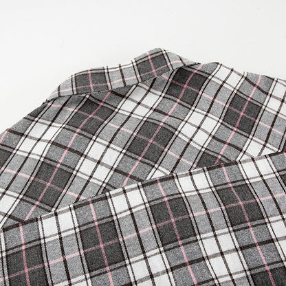 Women’s Retro Plaid Long-Sleeved Shirt – Loose Fit Casual Polyester Cotton Shirt for Autumn & Winter