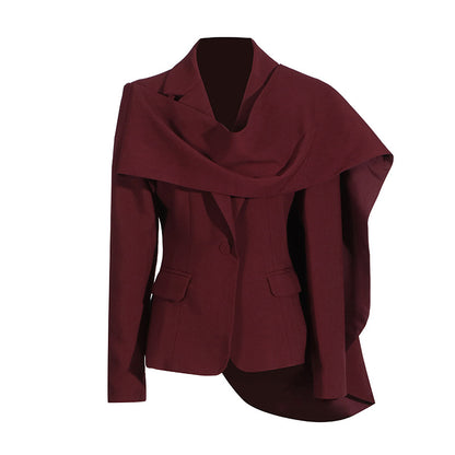 Women’s Personalized Autumn Blazer – Trendy Patchwork Design with Red Shawl