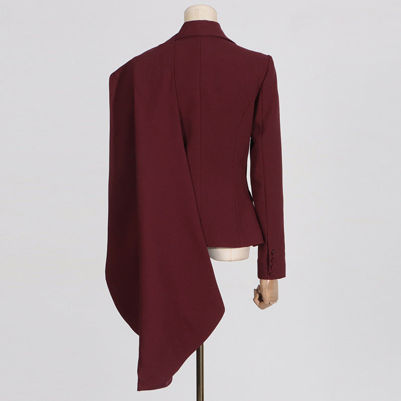 Women’s Personalized Autumn Blazer – Trendy Patchwork Design with Red Shawl