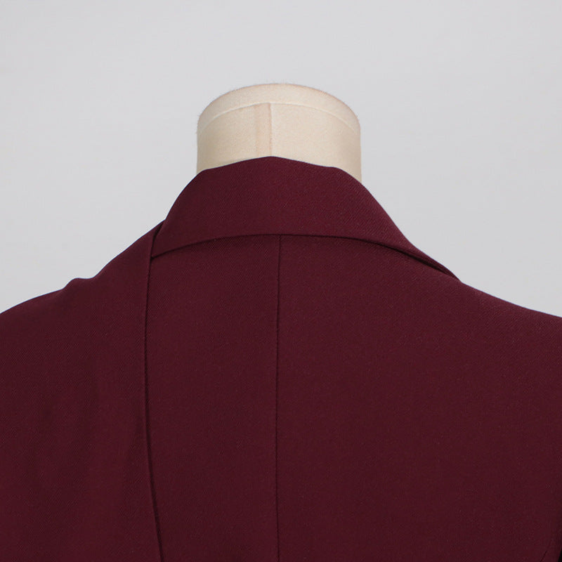 Women’s Personalized Autumn Blazer – Trendy Patchwork Design with Red Shawl